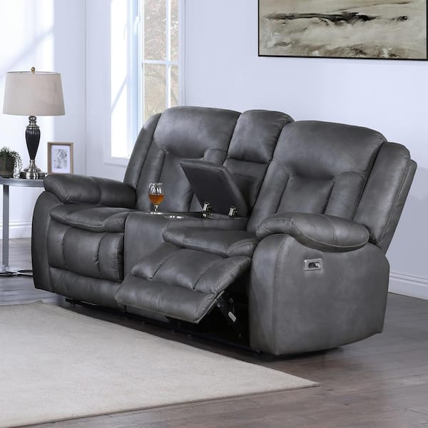 NEW CLASSIC HOME FURNISHINGS New Classic Furniture Morello 77.25 in. Gray Polyester 2-Seater Loveseat with Power Footrest