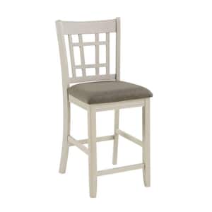 25.5 in. White and Brown Low Back Wood Frame Counter Height Stool Chair with Fabric Seat (Set of 2)