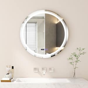 32 in. W x 32 in. H Round Anti-Fog LED Wall Bathroom Vanity Mirror with Time and Temperature Display