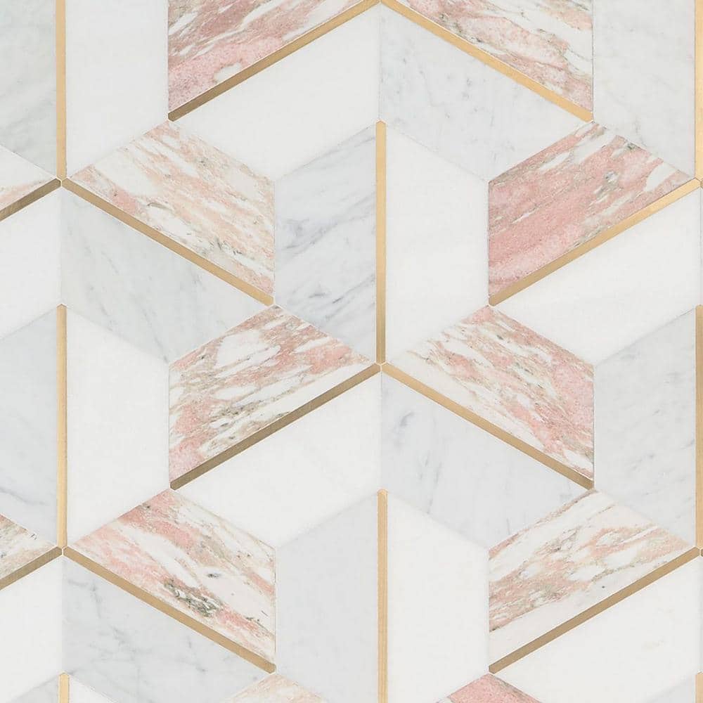 Rosa Marble and Brass Geometric Mosaic Tile Sheet