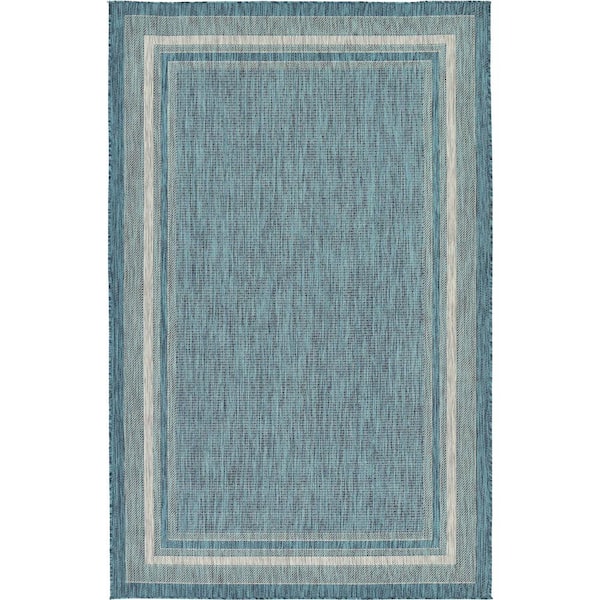 Unique Loom Outdoor Soft Border Teal 5' 0 x 8' 0 Area Rug