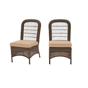 Beacon Park Brown Wicker Outdoor Patio Armless Dining Chair with Sunbrella Beige Tan Cushions (2-Pack)