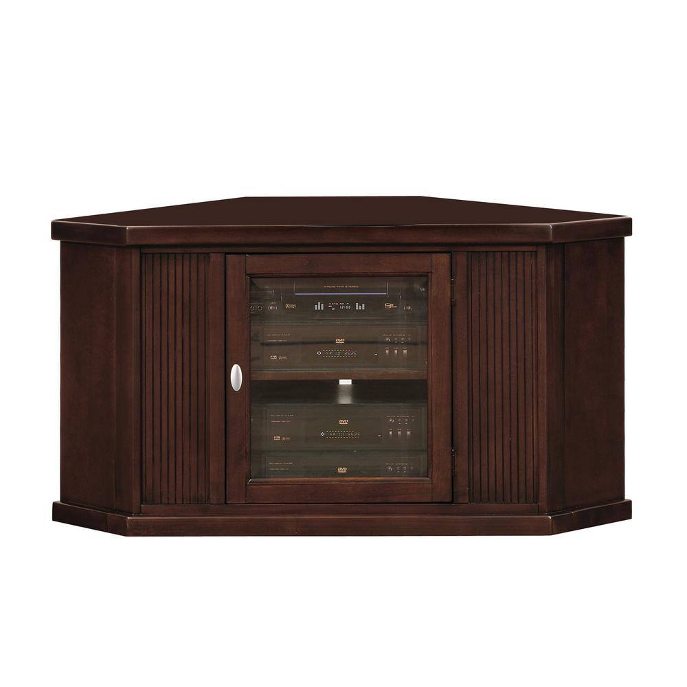 Leick Home 46.75 in. W Chocolate Cherry 1-Door Corner TV Stand Fits TV ...