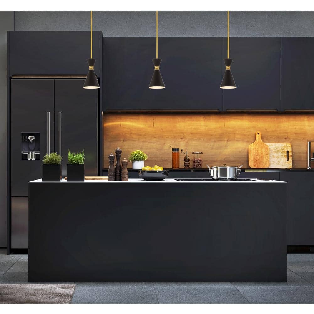 Honey Gold and Matte Black Mini Pendant Light