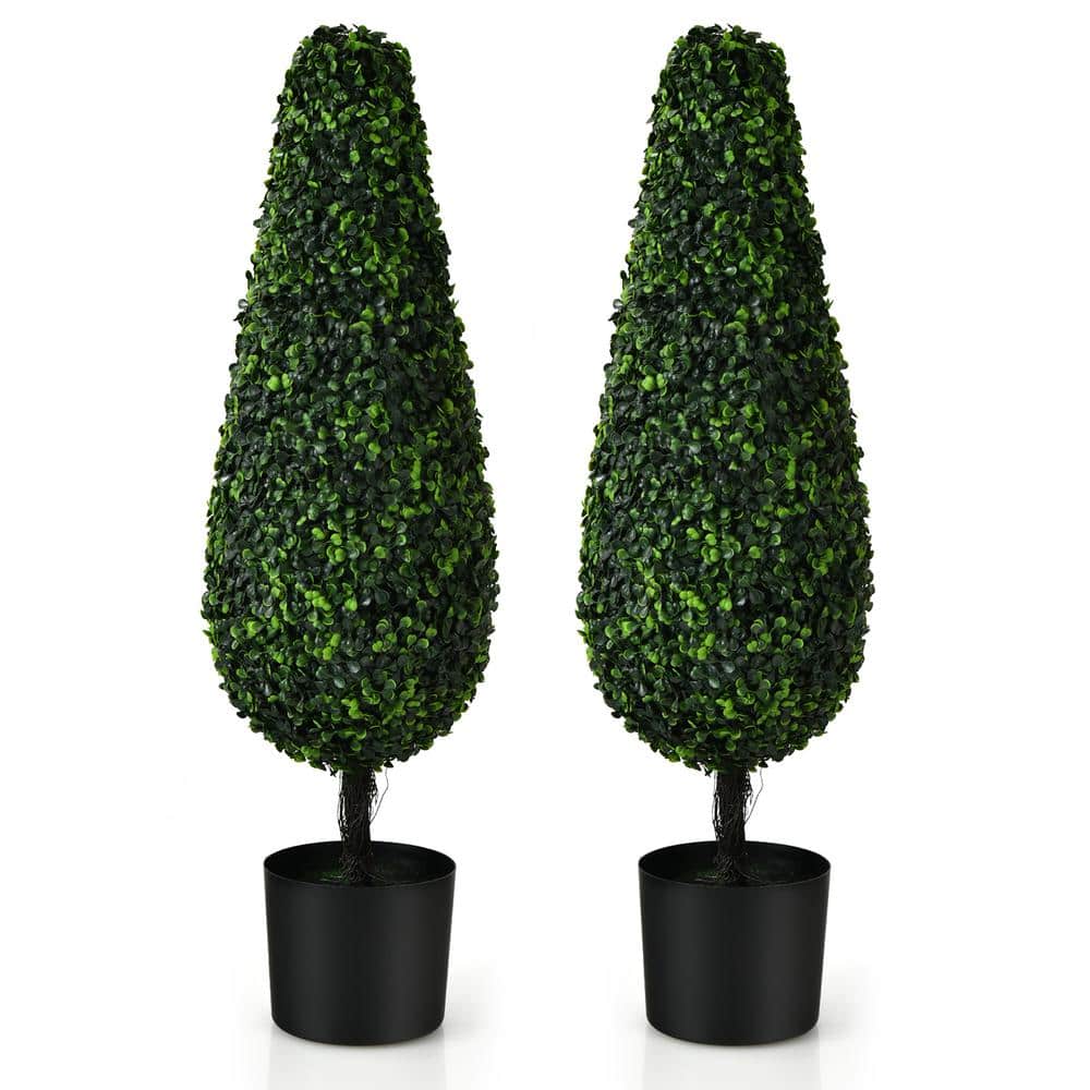 Lush Boxwood Tower Topiary in Black Plastic Pot, UV Resistant