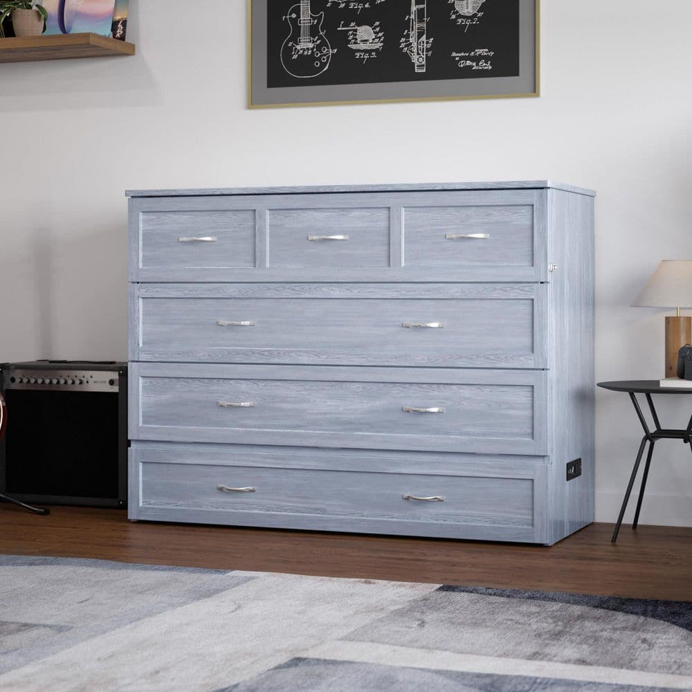 Nantucket Driftwood Full Murphy Bed Chest with Upholstered Drawer