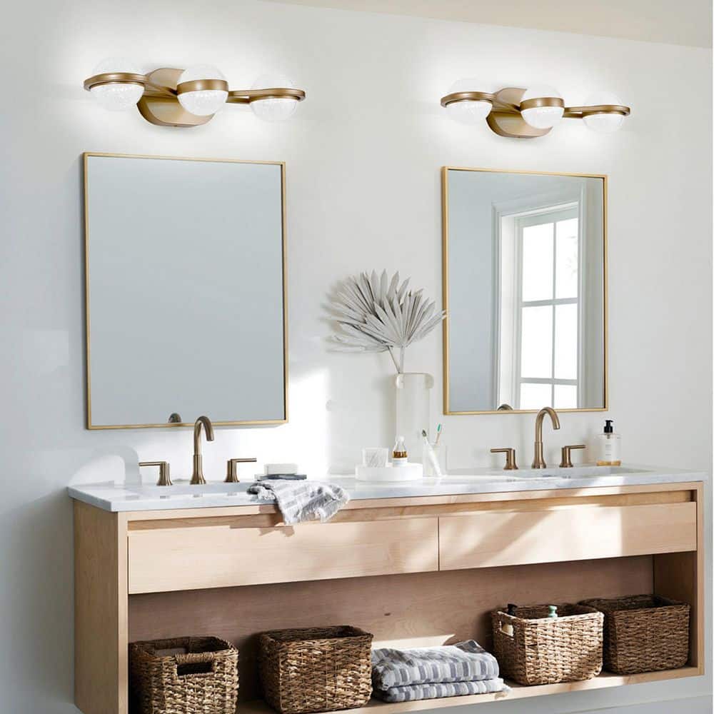 Jushua 21 in. 3-Light Gold LED Bathroom Vanity Light with Crystal