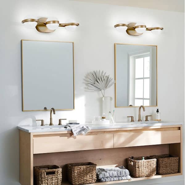 21 in. 3-Light Gold LED Bathroom Vanity Light with Crystal Sand Acrylic Shades Wall Mounted Decorative Lighting Fixture
