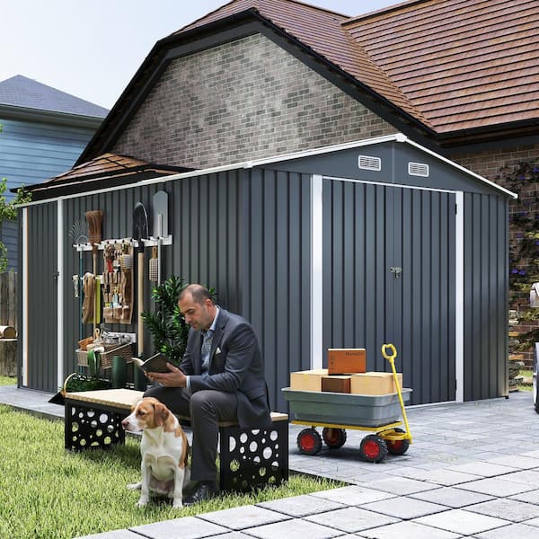 Outdoor Metal Storage Shed 9x11 FT-3 Lockable Doors, Utility Tool