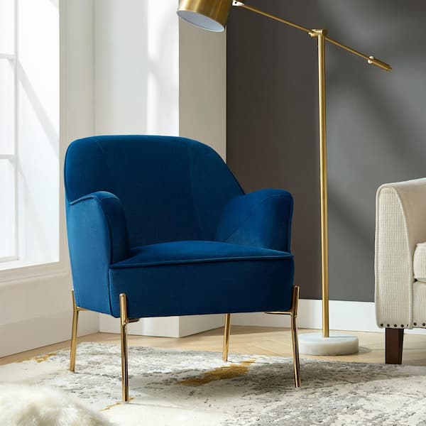 JAYDEN CREATION Nora Modern Navy Velvet Accent Chair with Gold