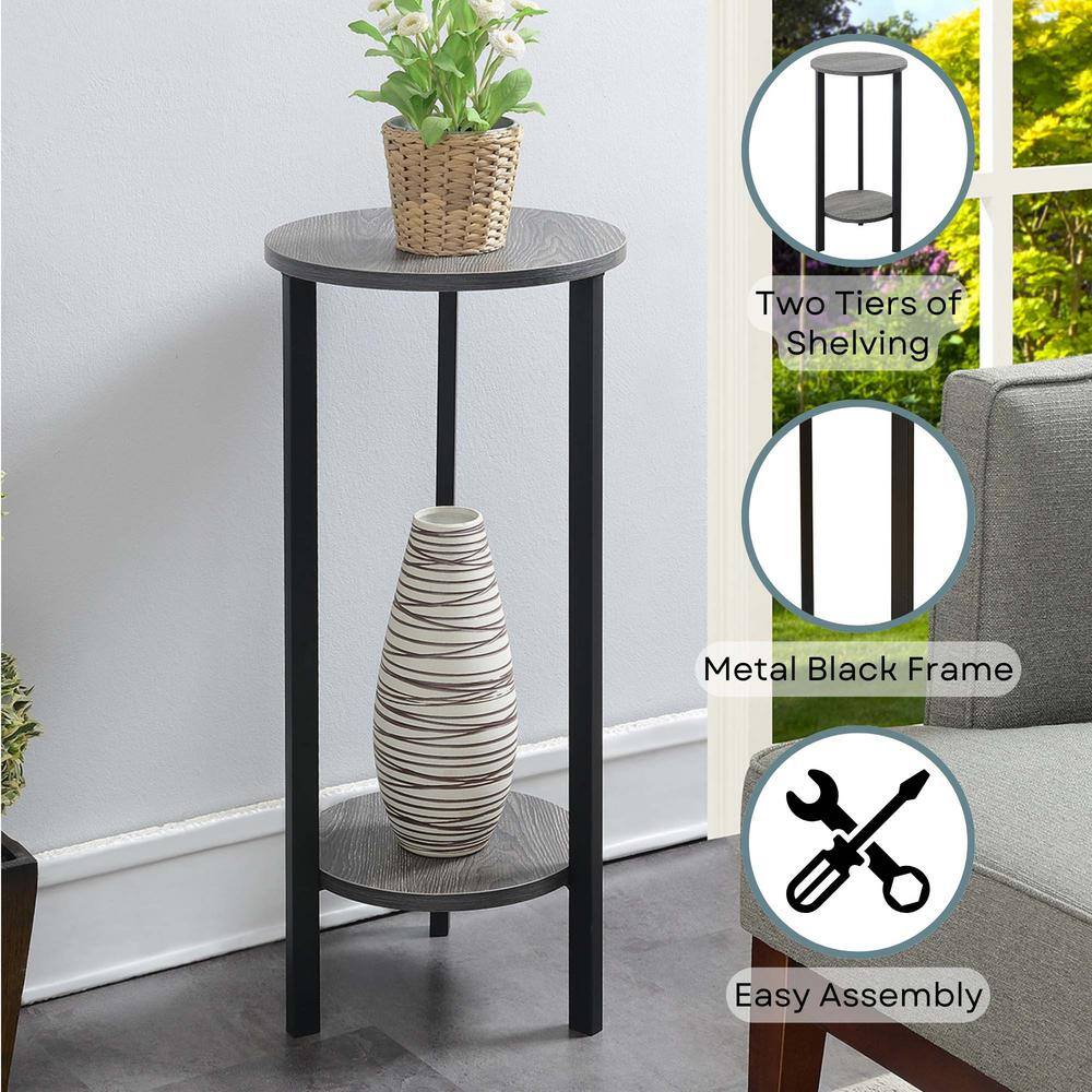 Graystone 31" Black Metal and Gray Wood 2-Tier Plant Stand
