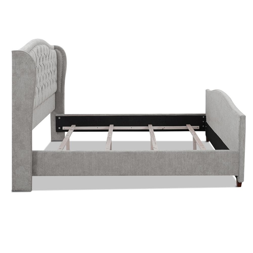 Marcella King Silver Grey Tufted Upholstered Bed with Nailhead Trim