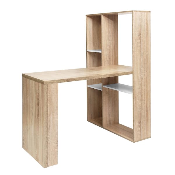 47.2 in. L- Shaped Oak Computer Desk With Shelves SN823C-229 - The Home ...
