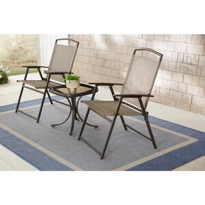 Mix and Match Folding Steel Sling Outdoor Dining Chair in Riverbed Taupe