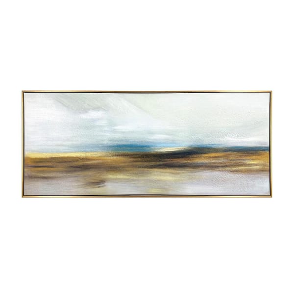 LORK LLC The Horizon Hand Painted Floater Frame Canvas Abstract Wall Art Print 45 in. x 19 in.