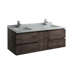 Formosa 60 in. Modern Double Wall Hung Vanity in Warm Gray with Quartz Stone Vanity Top in White with White Basins