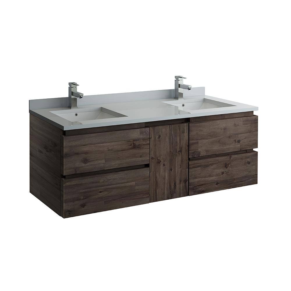 Acacia Wood 58" Wall Mounted Double Sink Bathroom Vanity Base