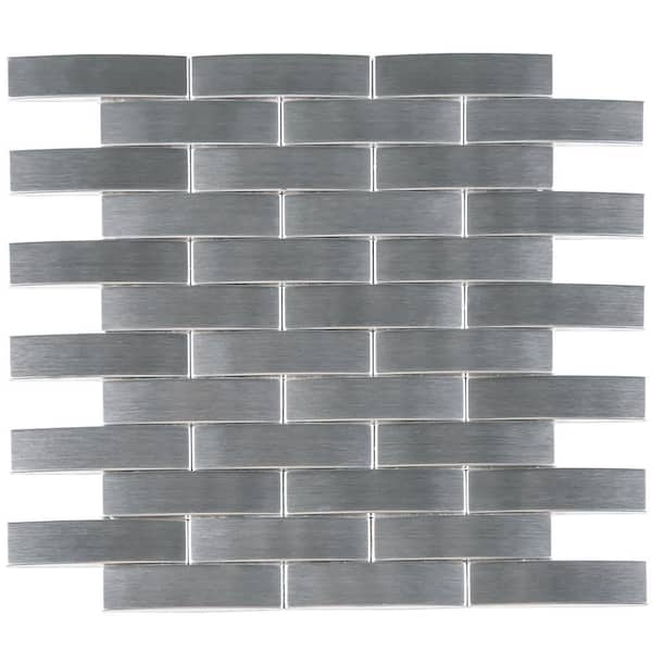 MOLOVO Iron Siliver 11.23 in. x 12.8 in. Brick Joint Matte Stainless Steel Mosaic Tile (10 sq. ft./Case)