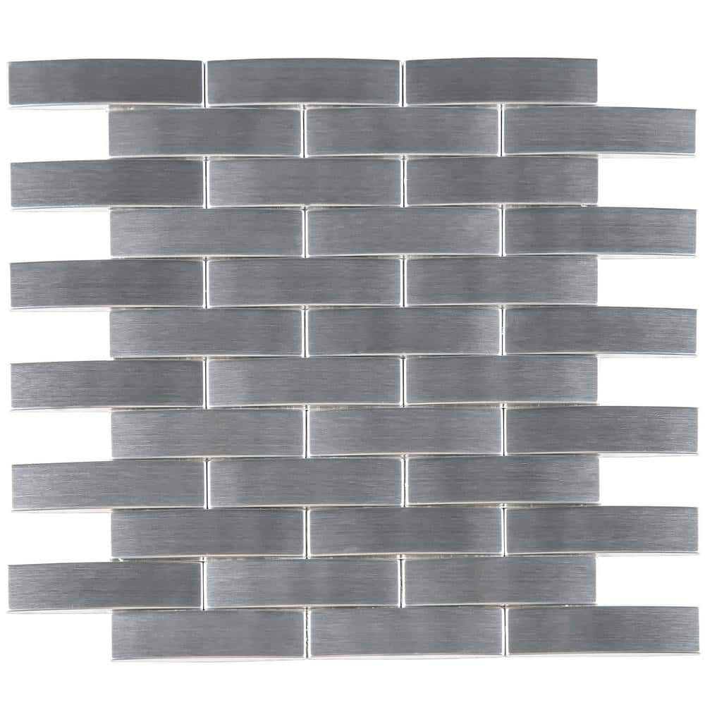 Iron Siliver 11.23 in. x 12.8 in. Brick Joint Matte Stainless Steel Mosaic Tile Sample -  MOLOVO, SSL-3-SAMPLE