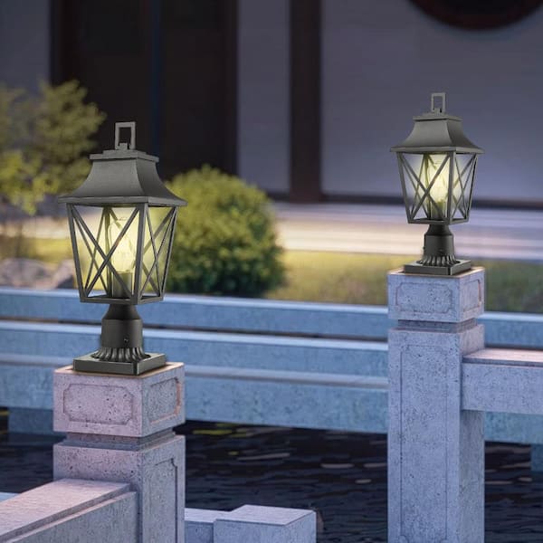 1-Pack 1-Light Black Outdoor Light Aluminum Lamp Waterproof Hardwired Post Light with E26 Socket, No Bulbs Included (C)