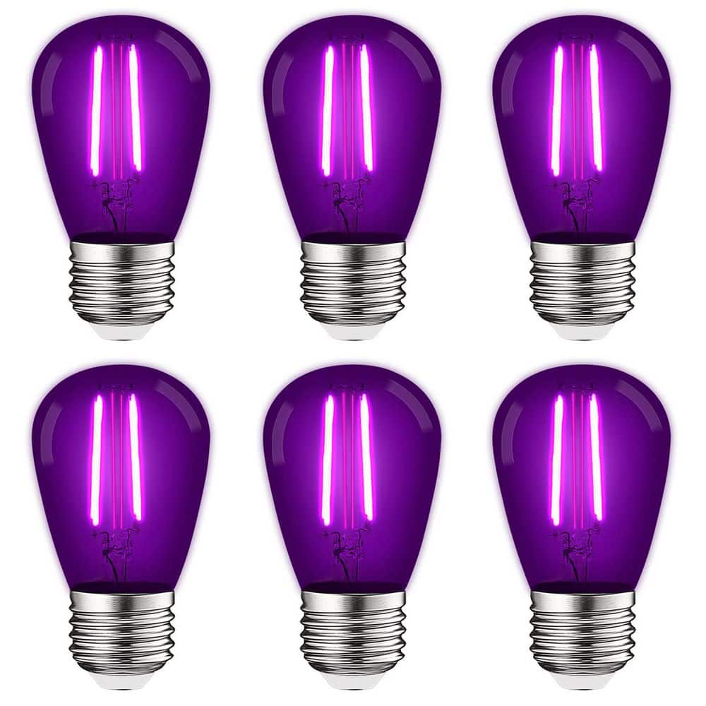 LUXRITE 11-Watt Equivalent S14 Edison LED Purple Light Bulb, 0.5-Watt, Outdoor String Light Bulb UL, E26 Base Wet Rated (6-Pack) -  LR21731-6PK