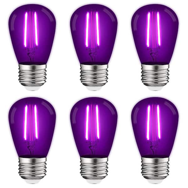 LUXRITE 11-Watt Equivalent S14 Edison LED Purple Light Bulb, 0.5-Watt, Outdoor String Light Bulb UL, E26 Base Wet Rated (6-Pack)