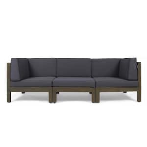 Jonah Gray 3-Piece Wood Outdoor Sofa with Dark Gray Cushions