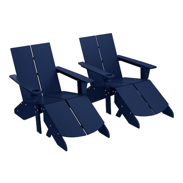 WESTIN OUTDOOR Coastin Navy Blue Outdoor Patio Weather Resistant Modern Poly Plastic Adirondack Chair and Ottoman (Set of 2)