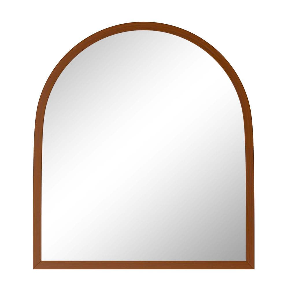 Walnut 31 in. W x 35 in. H Morden Arched Wooden Mirror Wall-Mounted Mirror 