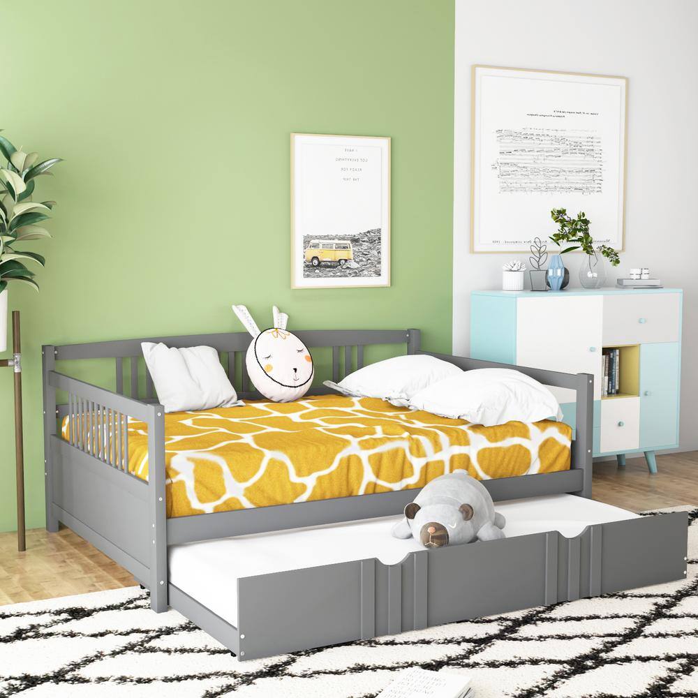 GHOUSE Gray Wood Full Size Daybed with Twin Trundle HFLP000048AAE - The ...