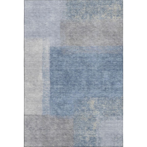 Mayfield Premium Machine Washable Abstract AMF2341 Denim 9 ft. x 12 ft. Area Rug