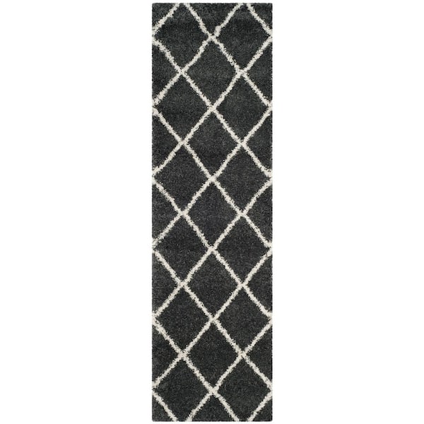 Hudson Shag Dark Gray/Ivory 2 ft. x 10 ft. Geometric Runner Rug
