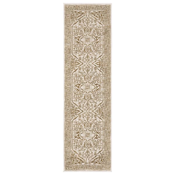 AVERLEY HOME Imperial Ivory/Gold 2 ft. x 8 ft. Old World-Inspired Oriental Medallion Polyester Indoor Runner Area Rug