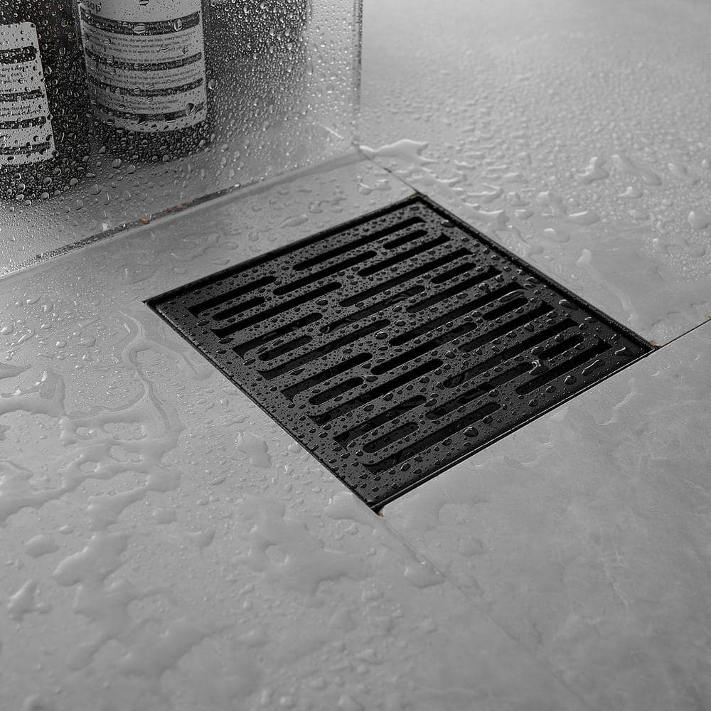 Matte Black Square Stainless Steel Shower Drain with Strainer