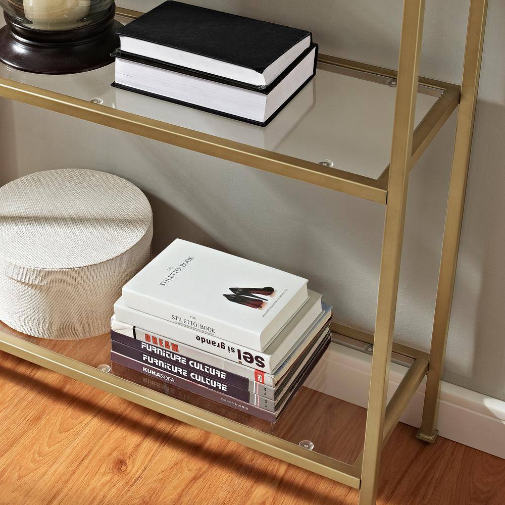 Aimee Antique Gold Pagoda-Style Metal and Glass Etagere