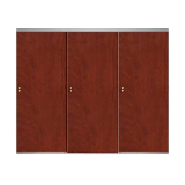 Impact Plus 108 in. x 80 in. Smooth Flush Cherry Solid Core MDF Interior Closet Sliding Door with Chrome Trim