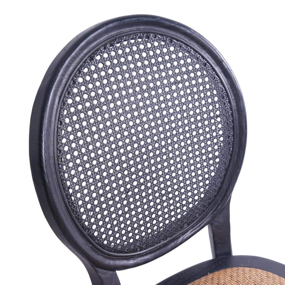 Matte Black Wood and Cane Low Back Side Chair Set