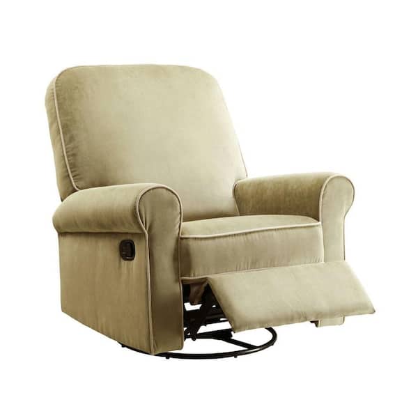 PRI Ashewick Crave Fern Light Green Fabric with Pearl Tan Piping Swivel Glider Recliner Comfort Chair-DISCONTINUED