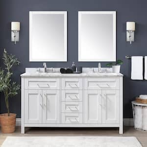 Wexford 60 in. W x 21 in. D x 34 in. H Double Sink Bath Vanity in White with Carrara Marble Top and Mirrors