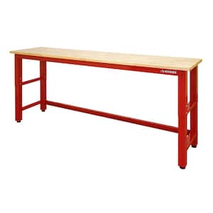 8 ft. Adjustable Height Solid Wood Top Workbench in Red for Ready to Assemble Steel Garage Storage System