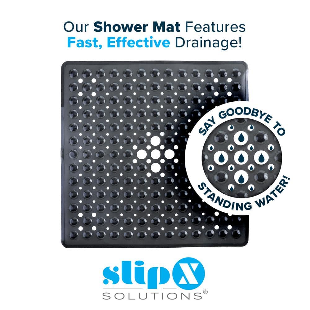 Black PVC Square Non-Slip Shower Mat with Suction Cups