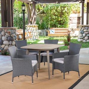 Coronado's Gray 5-Piece Wood and Faux Rattan Outdoor Dining Set with Silver Cushions