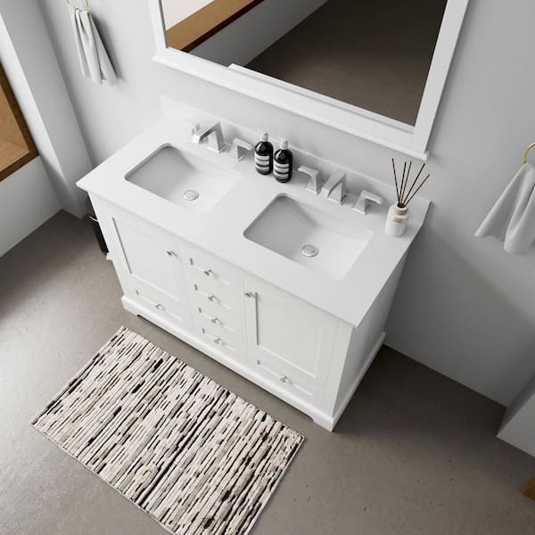 Dukes 48 in. W x 22 in. D White Double Bath Vanity, Cultured Marble Top, and 46 in. Mirror