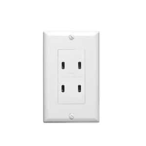 4-Port USBC Charger, 4.8 Amp, 5V, Duplex Wall Outlet Receptacle, White