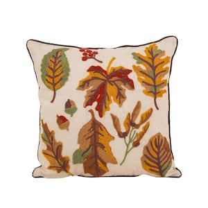 Fall Harvest Beige and Brown Floral 16 in. x 16 in. Throw Pillow