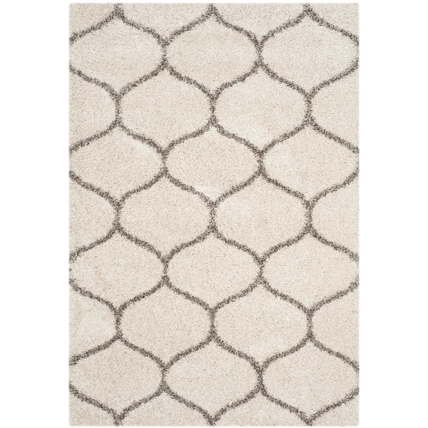 SAFAVIEH Hudson Shag Ivory/Gray 6 ft. x 9 ft. Geometric Trellis Area Rug