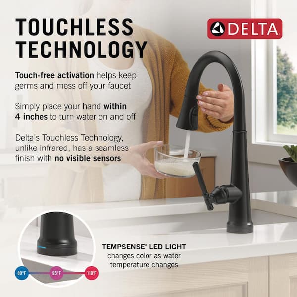 Emmeline Touch/Touchless Matte Black 17.06 in. H Pull Down Sprayer Kitchen Faucet with 360° Spout Swivel
