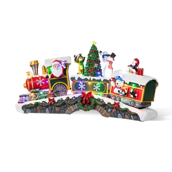 10.25 in. Lighted Santa Train Resin Christmas Village with Movement and Music