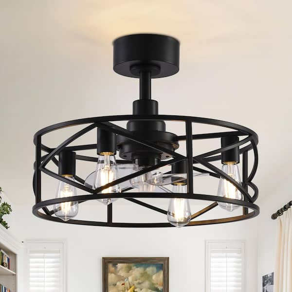 Flashwind 20 in. Indoor 4-Light Black Small Metal-Frame Standard Ceiling Fan with Light Bulbs with Downrod and Remote Included