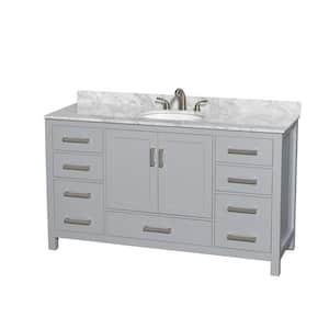 Sheffield 60 in. W x 22 in. D x 35 in. H Single Bath Vanity in Gray with White Carrara Marble Top